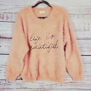 Fuzzy Soft Blush Pink Eyelash Sweater Size 2XL Pullover Cozy Drop Sleeve Casual
